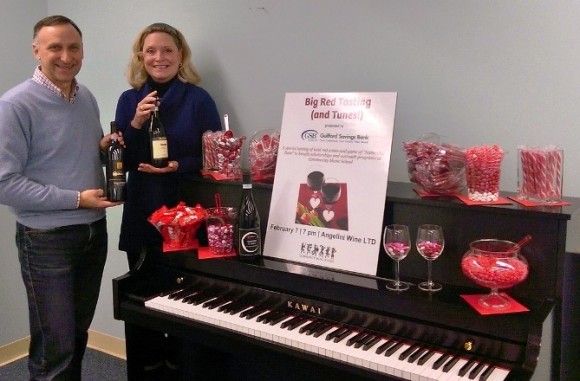 Julius Angelini of Angelini Wine LTD and Lisa LeMonte of Guilford Savings Bank look forward to welcoming guests to the Big Red Tasting (and Tunes!) on Feb. 7.