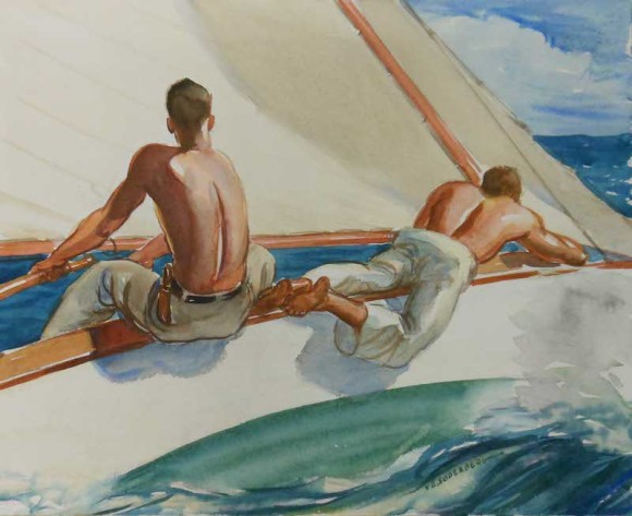 The Connecticut River Museum’s spring exhibit, New Deal Art Along the River, will open April 2nd. This painting, On the Rail by Yngve Soderberg is a watercolor on paper on loan from the Lyman Allen Art Museum. Photo courtesy of Lyman Allen Art Museum.
