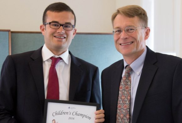 Sen. Art Linares (left) and Executive Director of the Connecticut Early Childhood Alliance Executive Director Merrill Gay.